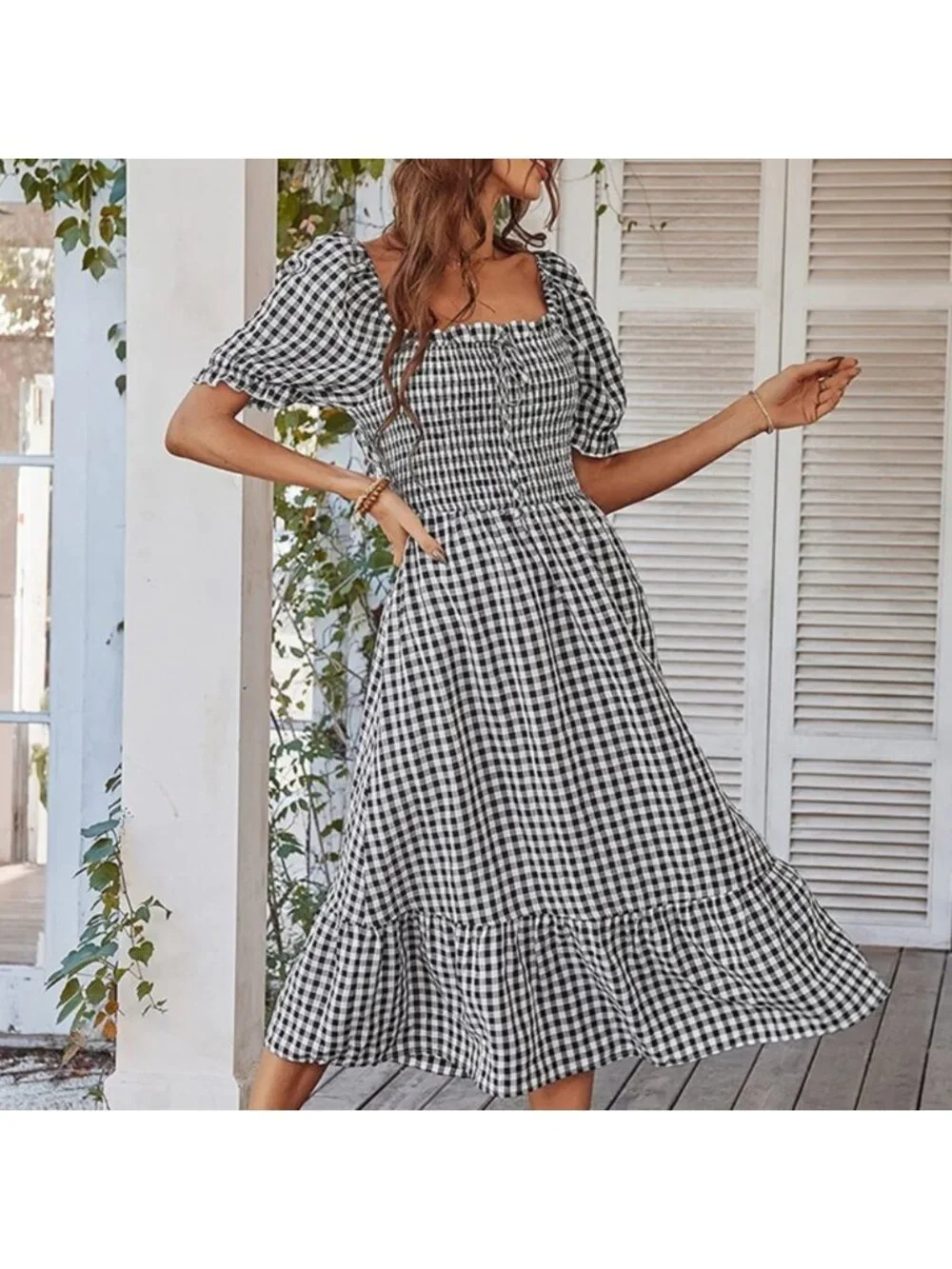 Women's Boho Tie Back Dress Beach Flowy Ruffle Midi Long